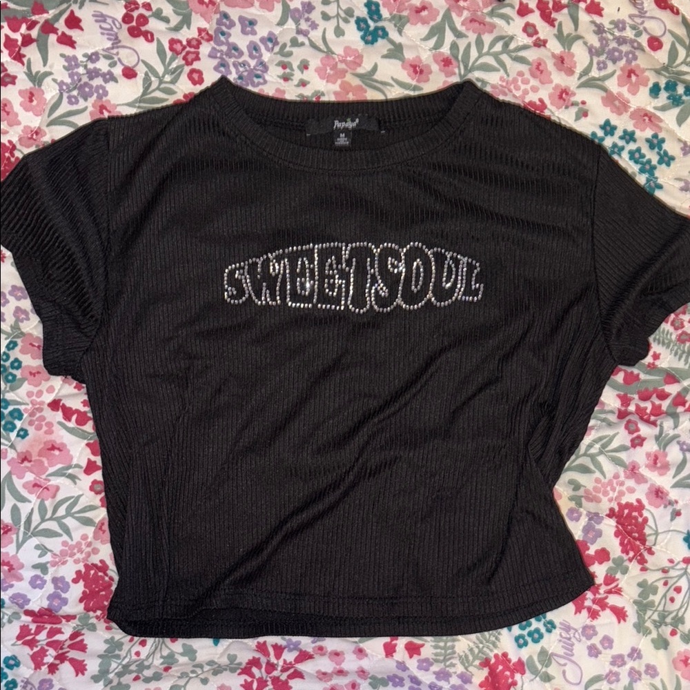 Papaya Black Ribbed Tee